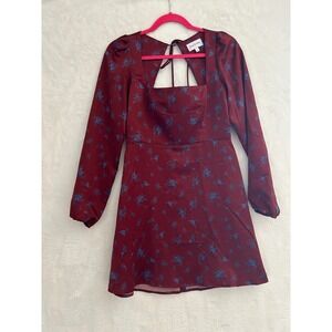 Park & Fifth Burgundy Blue Floral Long Sleeve Open Back Mini Dress Small